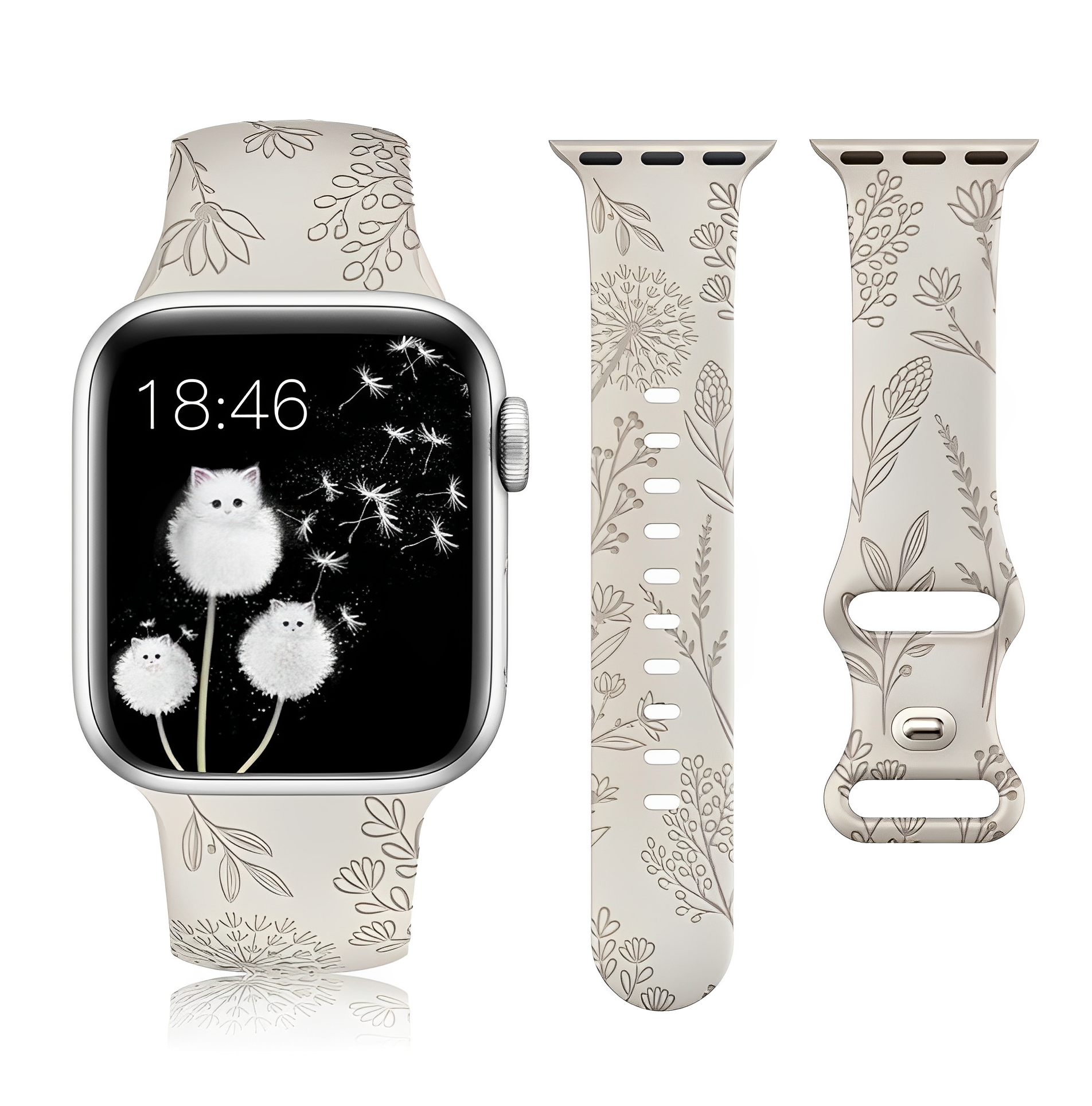 Apple Watch Bandje Siliconen Flower Beige