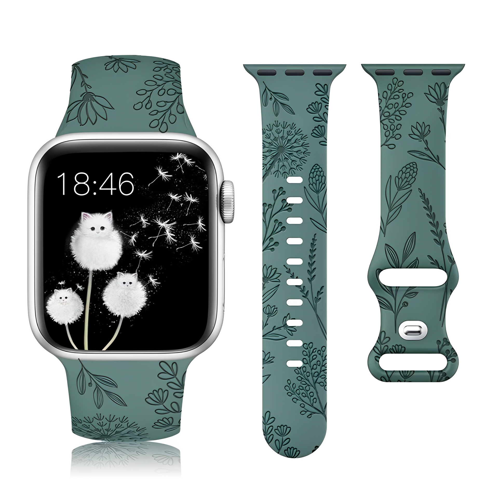 Apple Watch Strap Silicone Flowers Green